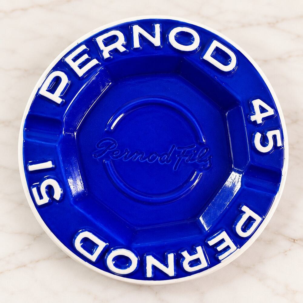 Vintage 1950s Pernod 45 51 Ashtray Longchamp France Blue French Advertising